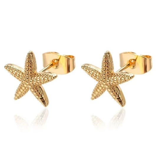 Vintage Summer Starfish Stainless Steel Stud Earrings For Women Simple