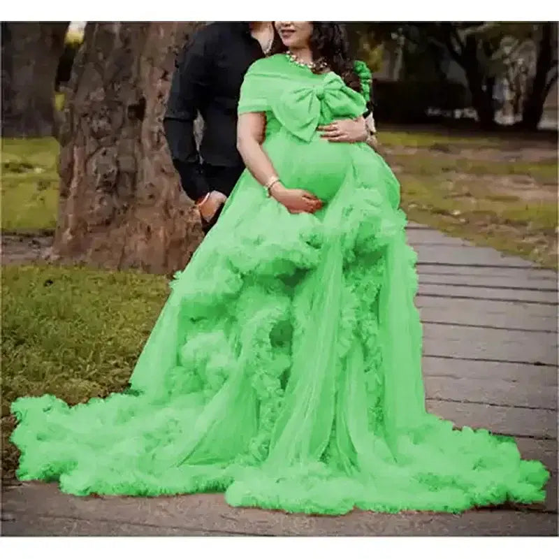 Color: Red, Maternity Size: 18, Ships From: CHINA - BIG BOW Tulle Ruffle maternity dresses photoshoot baby shower ???? ? ?????? ?? ??&