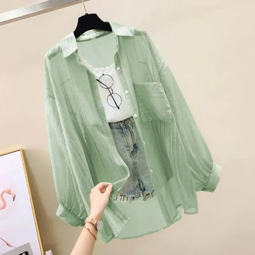 Camisa de verano con protección solar, elegante perspectiva, blusa fina de gasa coreana