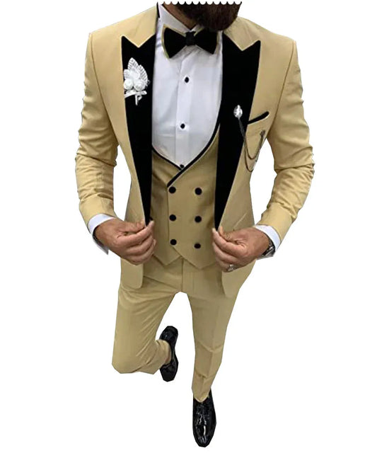 Color: WHITE, Size: XS - Suits for Mens 2024 Casual Business Suit High-end Social Formal Suit 3 Pcs Set Groom Wedding Men( Jacket + Vest + Pants )