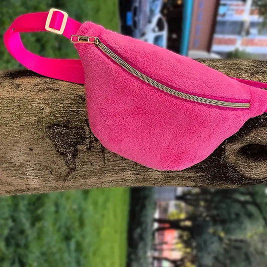 Color: Black - Plush Colorful Fanny Bag Outdoor Waist Pack Female Banana for Running Walking Fitness Gym Pouch Wedding Party Bridal Bag Gift