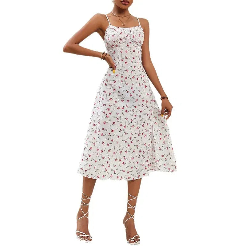 Color: Verde oscuro, Talla: XL - Vestido de verano 2025 con tirantes finos, estampado de lunares, sin mangas, con abertura, estilo bohemio, informal, para playa.