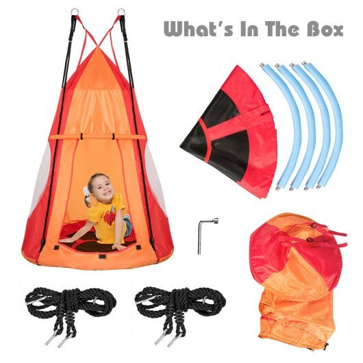 2-in-1 40 Inch Kids Hanging Chair Detachable Swing Tent Set-Orange - Color: Orange