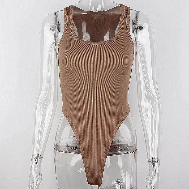 Color: WHITE, Size: S - Sleeveless Knit Bodysuit for Women, Off Shoulder Halter Tops, Casual Street Bodycon, Sexy Clubwear, Hot Summer, 2024
