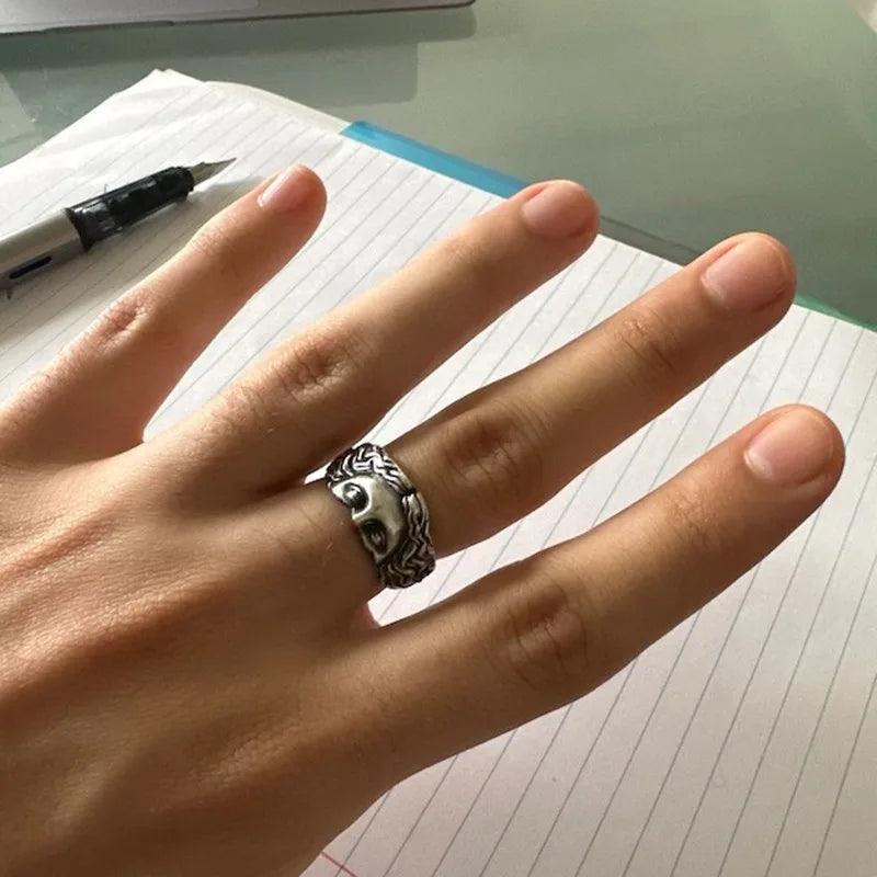 Anillos para hombre Anillo creativo de máscara de Venus, relieve retro tailandés de plata con