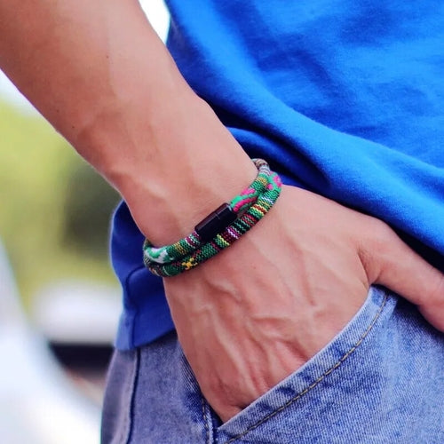 Pulsera de cuerda Bohemia para hombre, nueva, con diseño de pulseras magnéticas para atraer aventuras.