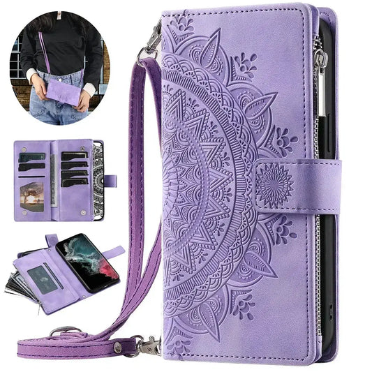 Color: PEACOCK BLUE, Material: PU - S24 Ultra S23 Plus S 22 CrossBody Strap Zipper Wallet Case for Samsung Galaxy S22 S23 FE S21 S20 23 24 Ultra Note 20 Book Cover