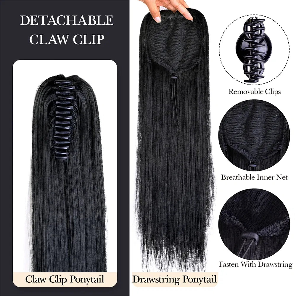 Color: 1B/27HL, Bulk Buy: 1pc - 22Inch Synthetic Ponytail Hair Extension Long Straight Claw Clip Ponytail Heat Resistant Natural Wave For Women Blonde Hairpiece