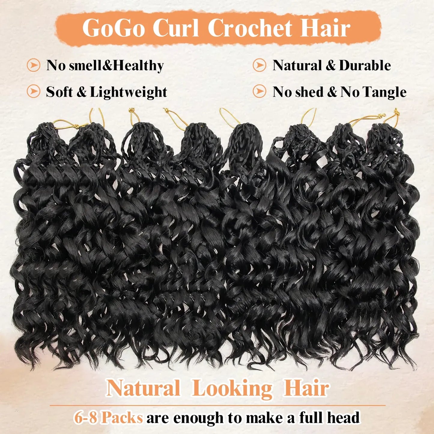 Color: T1B/30, Largo estirado: 10 pulgadas, Compra al por mayor: 8 piezas/lote - Caja Gogo Curl Crochet Hair para mujeres negras Pre-bucle Ocean Wave Crochet Hair Water Wave Beach Curl Crochet Braiding Hair