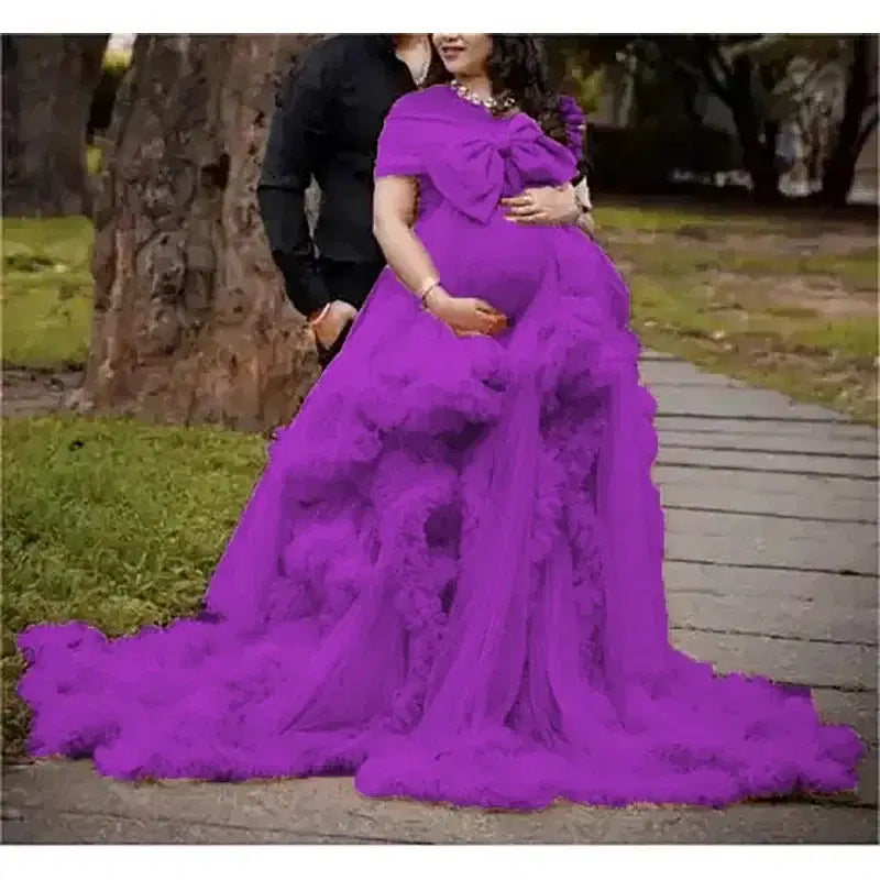 Color: Red, Maternity Size: 18, Ships From: CHINA - BIG BOW Tulle Ruffle maternity dresses photoshoot baby shower ???? ? ?????? ?? ??&