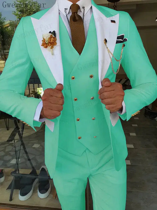 Color: Orange, Size: 4XL - Gwenhwyfar Mint Green Groom Male Wedding Prom Suit Slim Fit Tuxedo Mens Formal Business Work Wear Suits 3Pcs (Jacket+Pants+Vest)