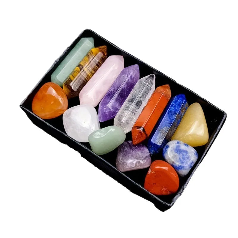 Juego de 14 piedras y cristales de cuarzo puntiagudos para la curación de chakras.