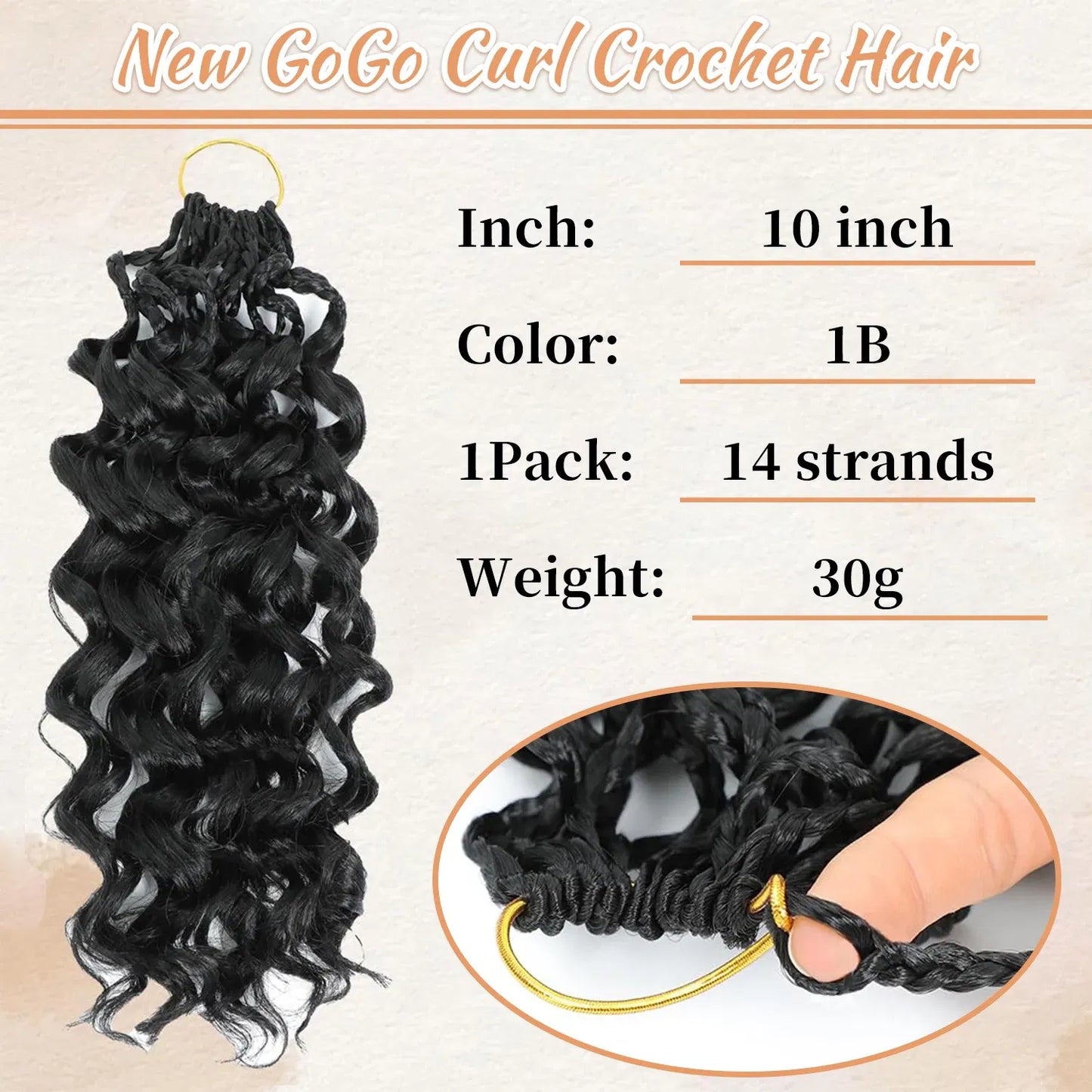 Color: T1B/30, Largo estirado: 10 pulgadas, Compra al por mayor: 8 piezas/lote - Caja Gogo Curl Crochet Hair para mujeres negras Pre-bucle Ocean Wave Crochet Hair Water Wave Beach Curl Crochet Braiding Hair