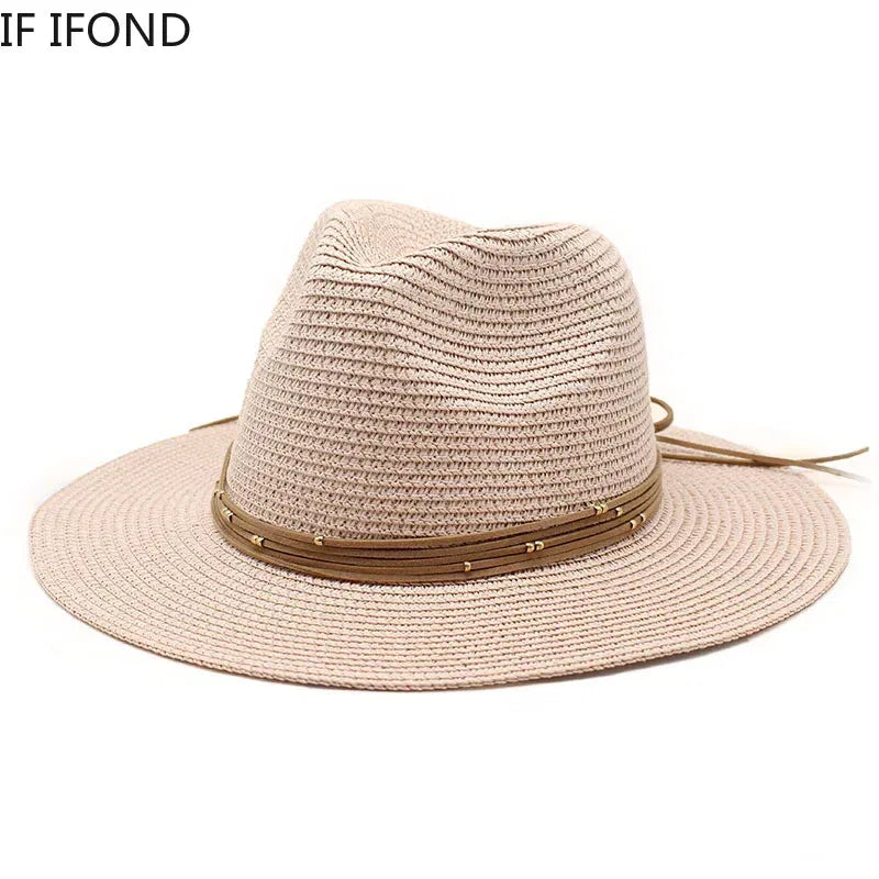 Color: Lavender, Size: M - Big Size 60CM New Straw Hat 7cm Brim Summer Cooling Beach Sun Hat Outdoor Party Panama Jazz Hat Sombreros De Mujer