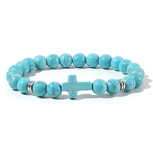 Pulseras de oración con cruz de hematita y rosario de cuentas de madera y piedra natural para hombres