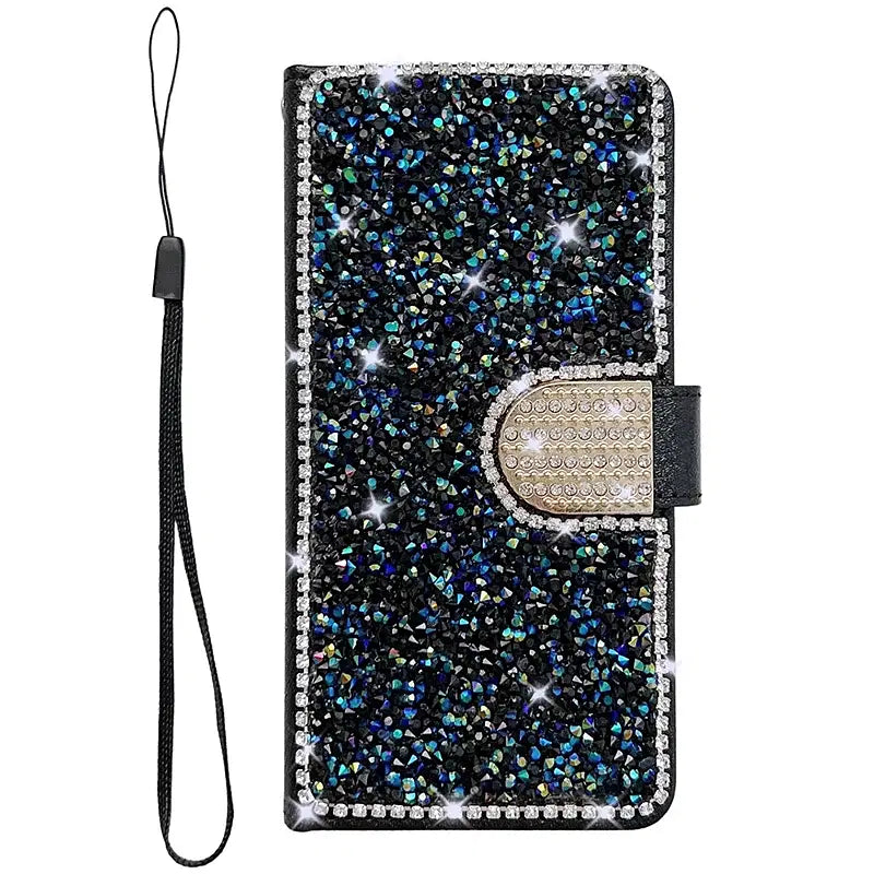 Color: Silver, Material: Neoprene - Glitter Diamond Wallet Leather Case For Samsung Galaxy A14 A15 A16 A35 A55 A34 A54 S25 Ultra S24 FE S23 S22 S21 S20 Plus
