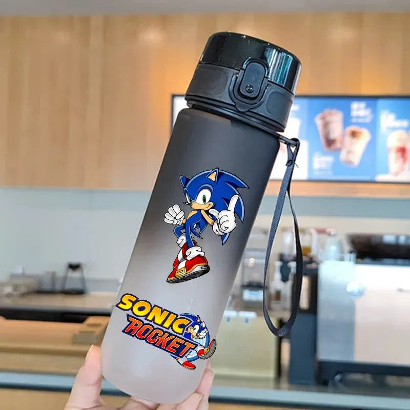 Color: black - new Sonic the Hedgehog Frosted Progressive Color Water Child Cup Outdoor Large Capacity Sport Flip Cover Drinking Birthday gift