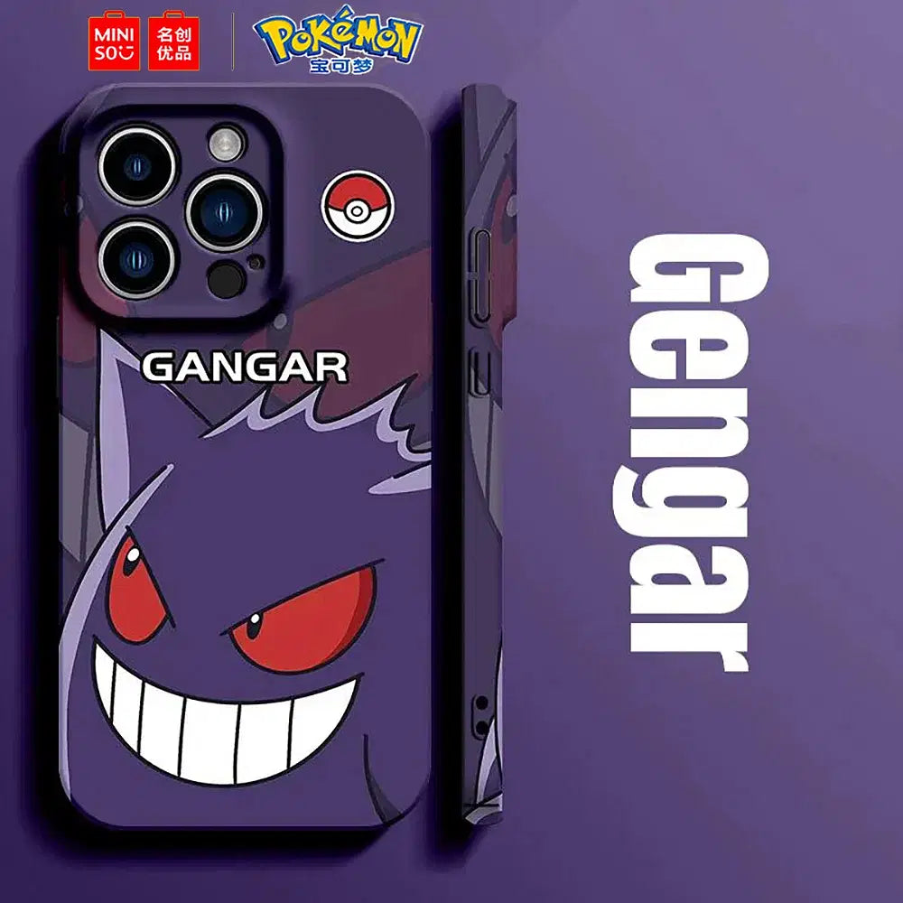 Color: GRAY, Material: Carbon Fiber - Miniso Pokemon Collaboration Pikachu Gengar Phone Case For iPhone 15 14 13 11 12 16 Pro Max Plus X XR Girl Silicone Phone Case