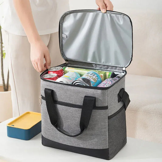Color: Blue - Large Capacity Tote Bento Insulated Lunch Bag Picnic Food Lunch Box Storage Ice Cooler Thermal Bag Portable Fridge Thermal Bag