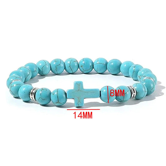 Pulseras de oración con cruz de hematita y rosario de cuentas de madera y piedra natural para hombres