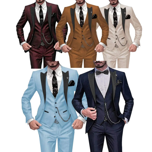 Color: Burgundy, Size: M - Teal Green Suit for Menfull Man Suit3 Pieces Blazer Vest and Pants Setmen's Suit for Wedding daily Lifebusinessparty