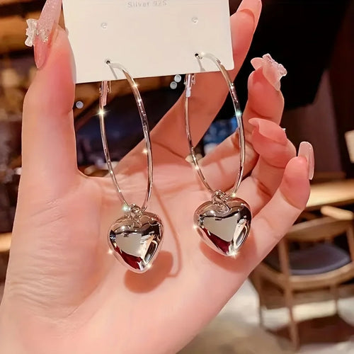 Pendientes de aro huecos con colgante en forma de corazón - Joyería de aleación de moda para