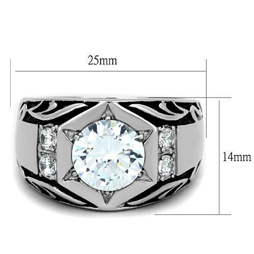 TK1606 - High polished (no plating) Stainless Steel Ring with AAA Grade CZ in Clear