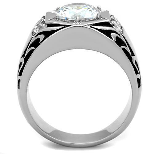 TK1606 - High polished (no plating) Stainless Steel Ring with AAA Grade CZ in Clear