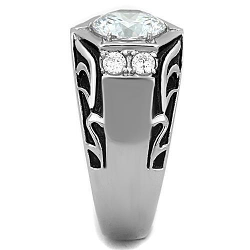 TK1606 - High polished (no plating) Stainless Steel Ring with AAA Grade CZ in Clear