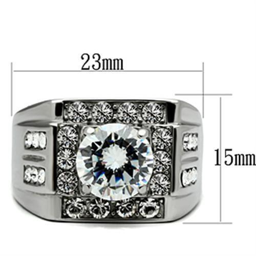 TK348 - High polished (no plating) Stainless Steel Ring with AAA Grade CZ in Clear