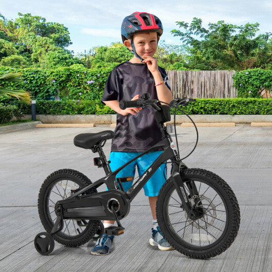 16 Inch Kids Bike Lightweight with 2 Removable Training Wheels for Aged 4-7-16 inches - Color: Black - Size: 16 inches