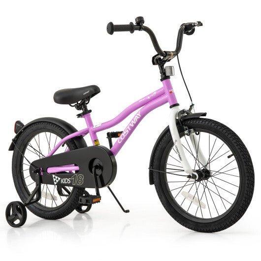 Kids Bike 18-Inch Children Training Bicycle with 2 Brake for 4-8 Years Old - Color: Purple - Size: 18 inches