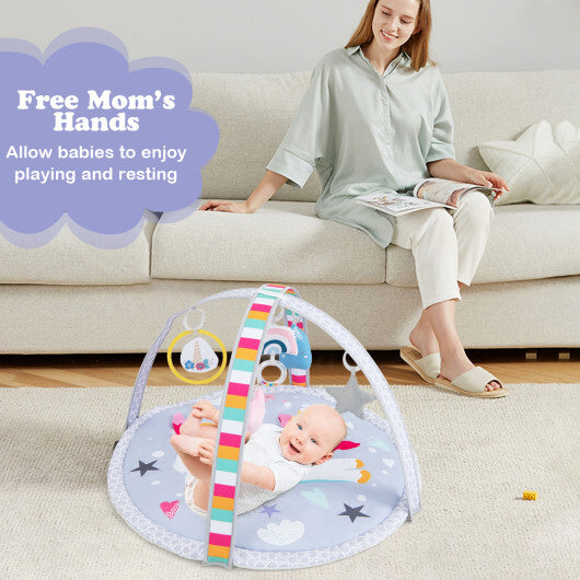 Baby Play Gym Mat 7-in-1 Tummy Time Activity Mat with 5 Detachable Toys-Multicolor - Color: Multicolor