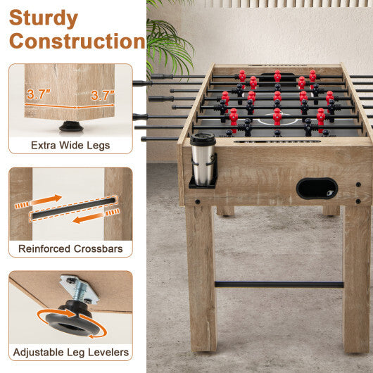 54 Inches Full Size Foosball Table with Legs 2 Balls and 2 Foldable Cup Holders for Kids Teens Adults-Natural