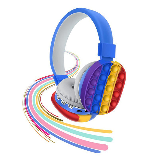 Fidget Headphones Kids Toy Headset, Wireless Bluetooth Headphone Pop Bubble On-Ear Headphone Fidget Toy Rainbow Color Fidget Headset for Children Adults (Blue)
