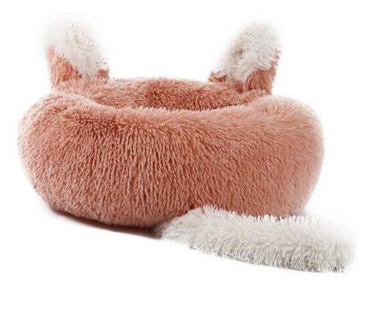 Cama de peluche con orejas y cola para gatos y perros pequeños, envío rápido.
