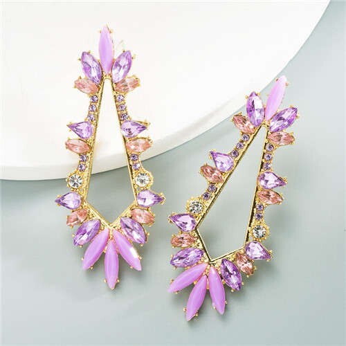 Rhinestone Irregular Shape Floral Pattern U.S. Fashion Women Alloy Earrings - Purple