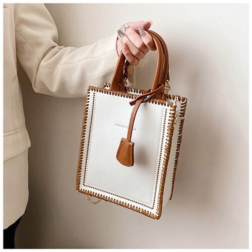American Popular Stitching Square Design Women Wholesale Handbag - White