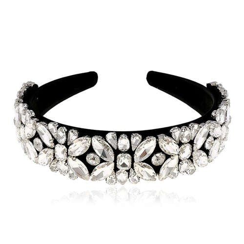Floral Pattern Glistening Rhinestone Embellished Korean Fashion Women Hair Hoop - White
