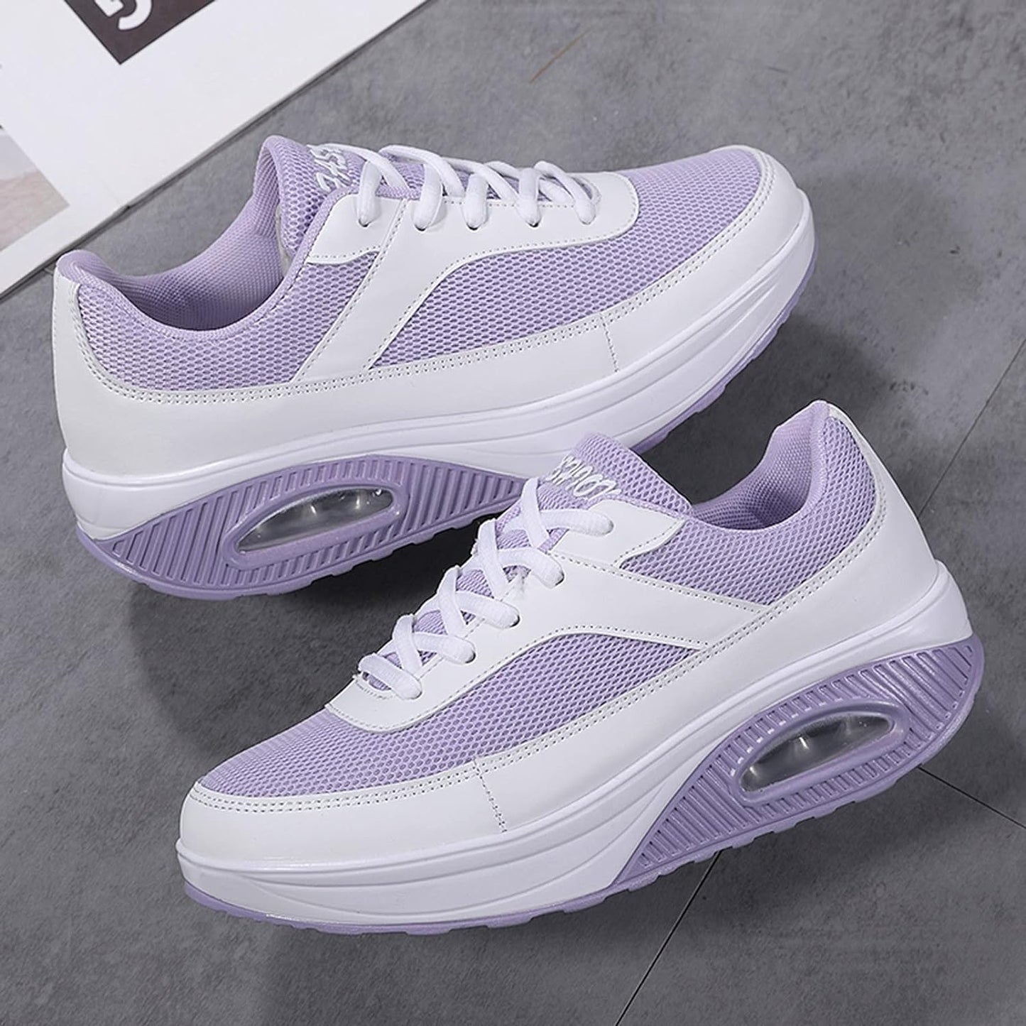 Fashion Fitness Walking Sneaker- RQWEIN Ladies Toning Rocker Shoes Womens Mesh Slip on Wedges Tennis Platform Sneakers（02#Purple,8.5