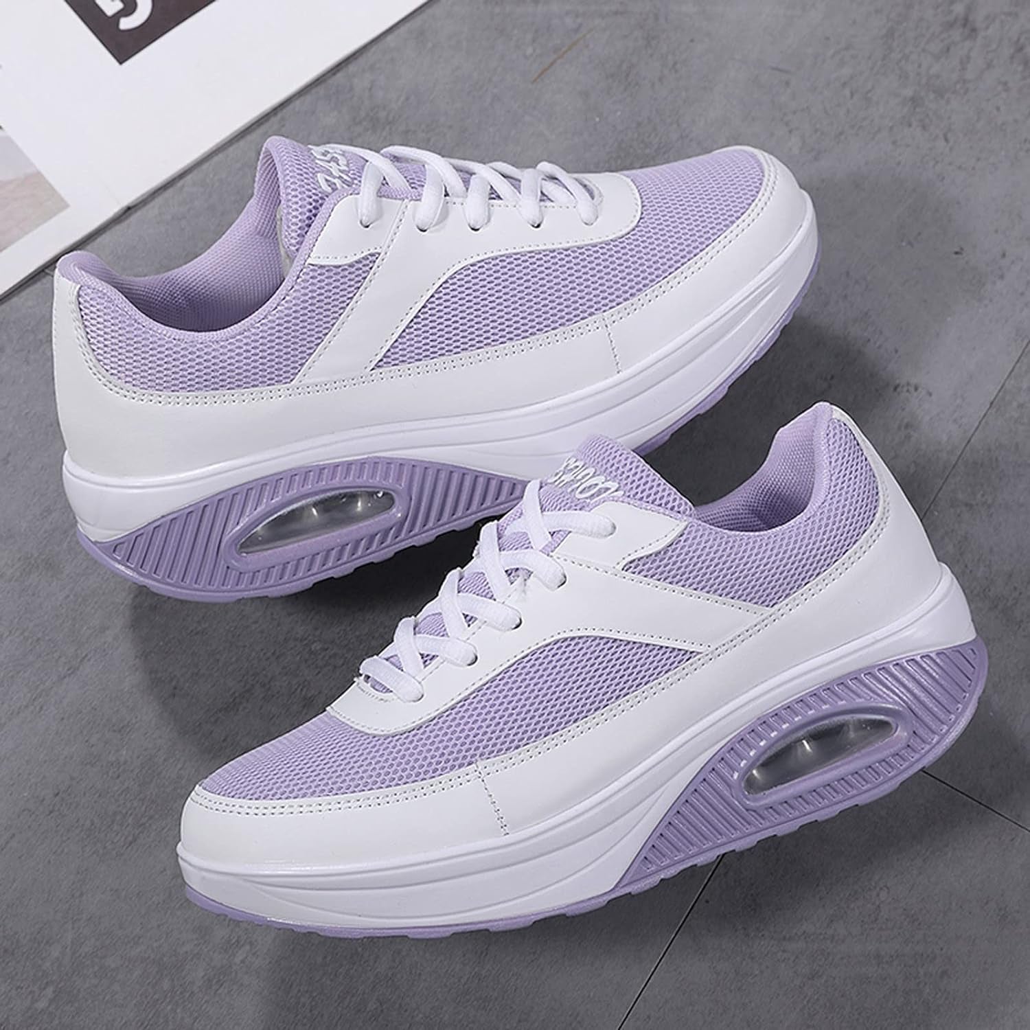 Fashion Fitness Walking Sneaker- RQWEIN Ladies Toning Rocker Shoes Womens Mesh Slip on Wedges Tennis Platform Sneakers（02#Purple,8.5