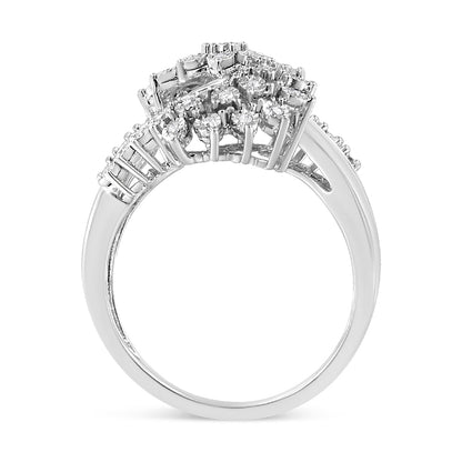 10K White Gold 1/2 Cttw Round and Baguette-Cut "S" Shaped Bypass Cocktail Ring (I-J Color, I1-I2 Clarity) - Size 6