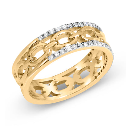 10K Yellow Gold 1/5 Cttw Diamond Two Row Cuban Link Ring (I-J Color, I2-I3 Clarity) - Size 9