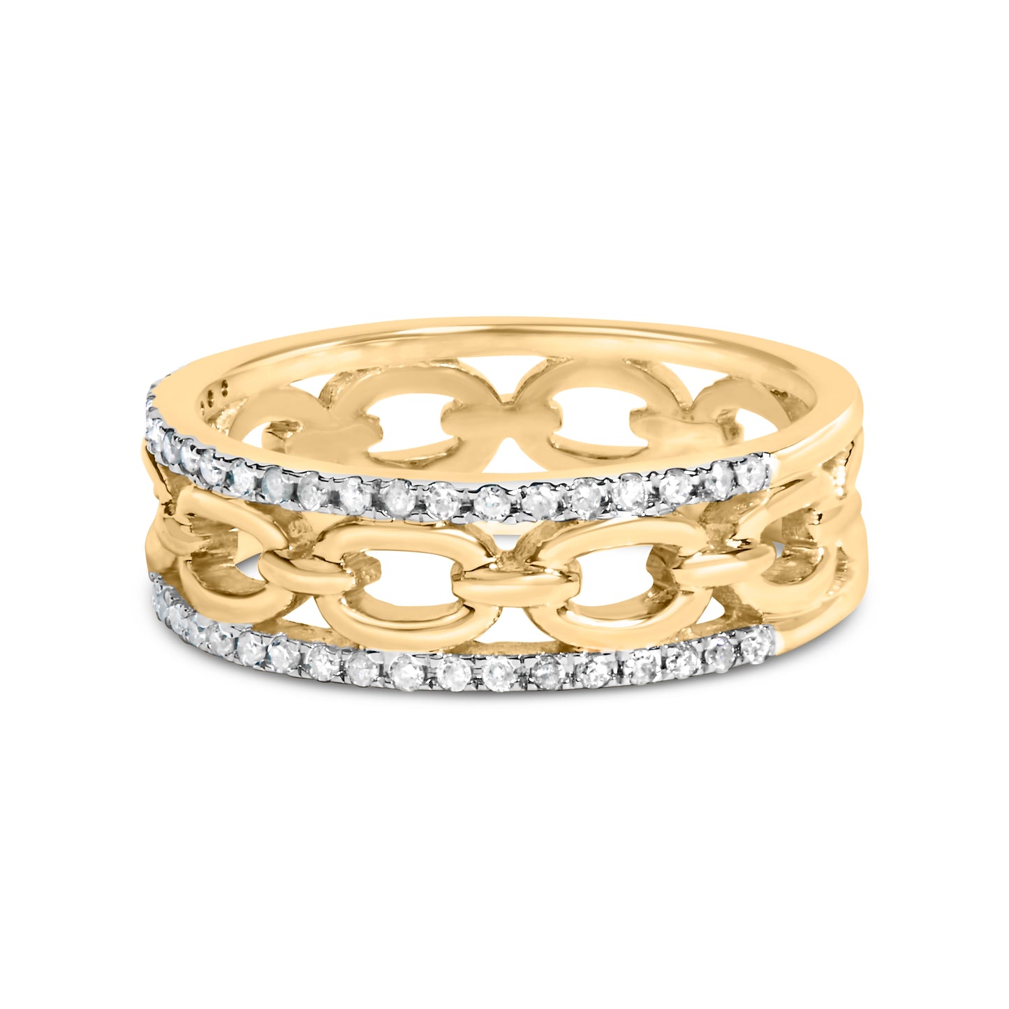 10K Yellow Gold 1/5 Cttw Diamond Two Row Cuban Link Ring (I-J Color, I2-I3 Clarity) - Size 9