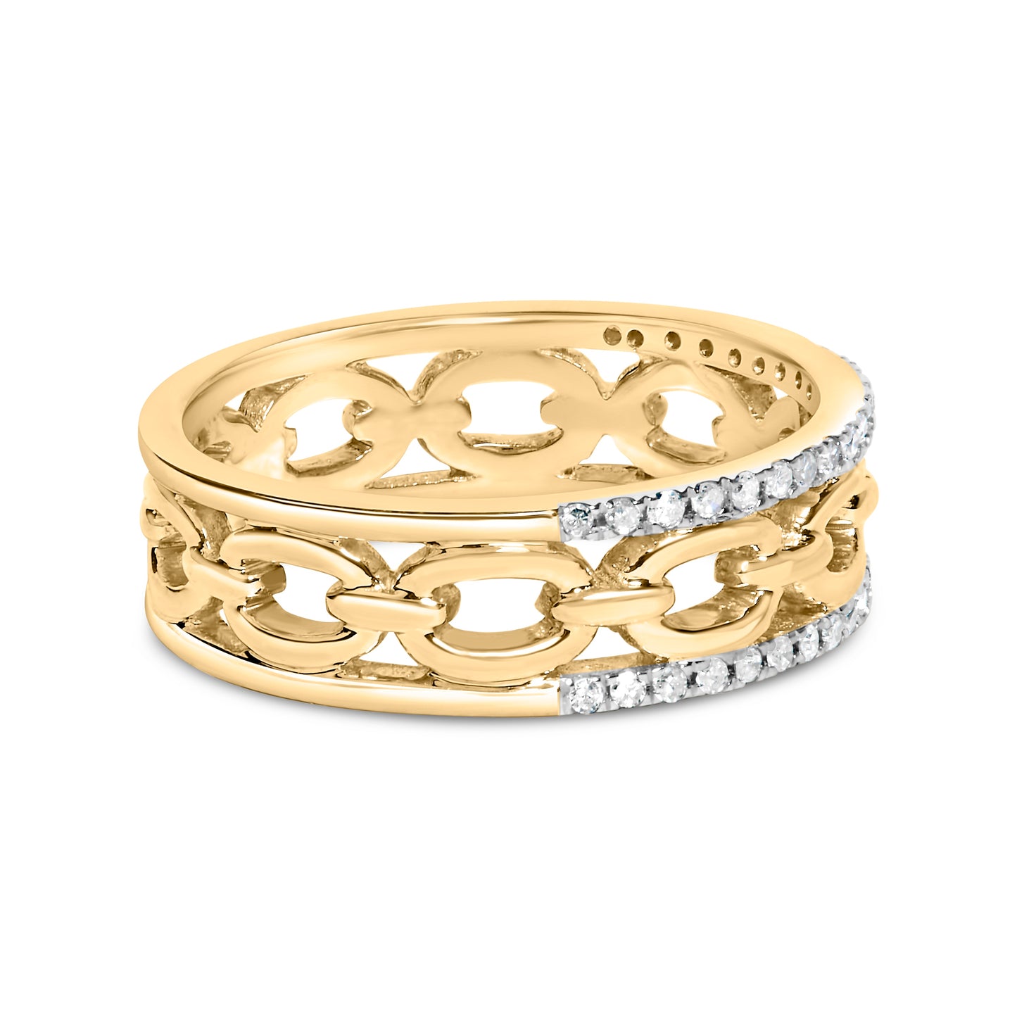 10K Yellow Gold 1/5 Cttw Diamond Two Row Cuban Link Ring (I-J Color, I2-I3 Clarity) - Size 9