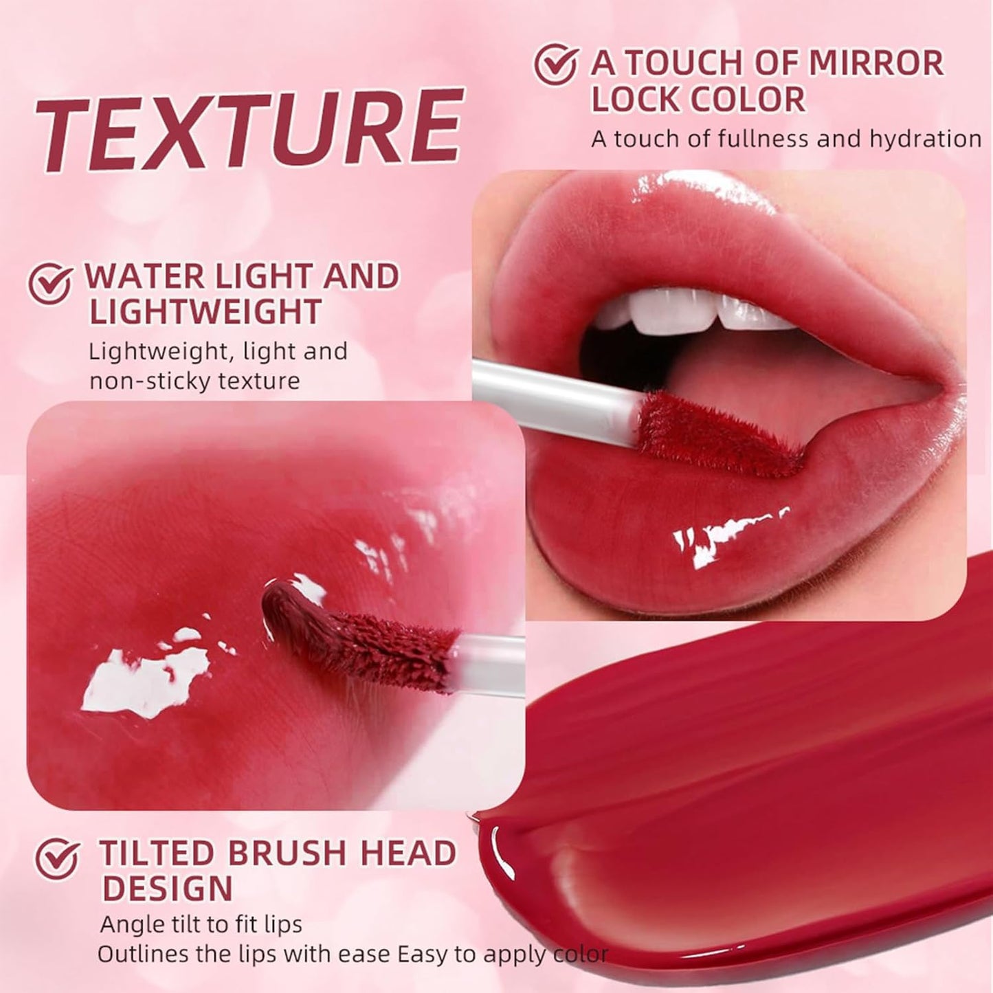 Tinted Lip Oil, Gel to Oil Formula Lightweight and Hydrating Mirror Jelly Lip Gloss Plumping Lip Oil, Long Lasting Lip Glow Oil Glossy Finish Lip Stain Lip Glaze Makeup (02#)