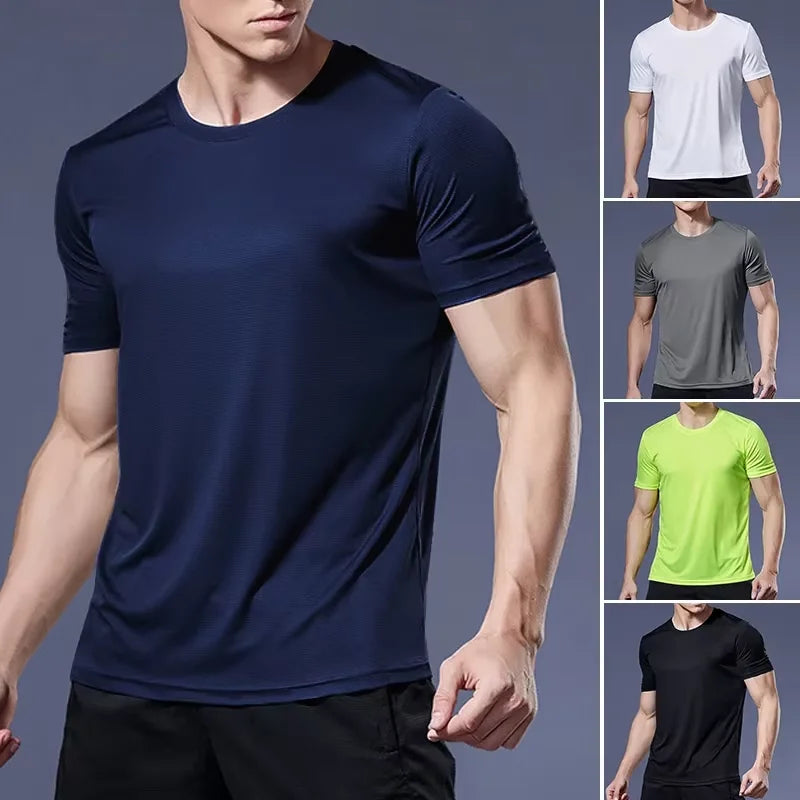 High Quality Men Breathable Fast Drying Running Sports Fitness Breathable Comfortable Short Sleeve T-Shirt Casual Light Gym Tops