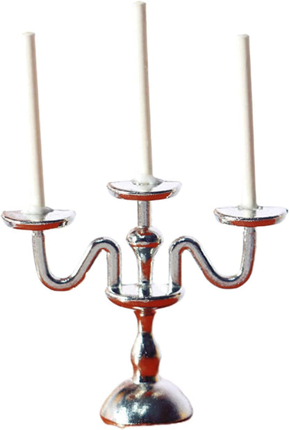 Dollhouse Miniatures Furniture Accessories, Vivid Dollhouse Candlestick Model Cartoon Design Stainless Doll House Tiny Candle Holder - Silver