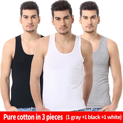 1/3 Pack Four Seasons Men'S Cotton Joker Vest Teenagers Simple Fit Sports Fitness T-Shirt Middle-Aged Casual Sleeveless Shirt