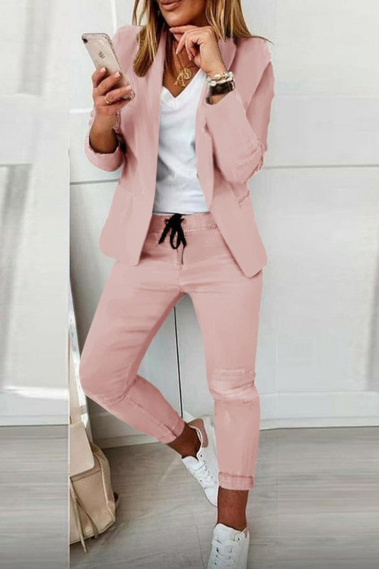 Elegante traje pantalón monocolor Estrena, rosa antiguo